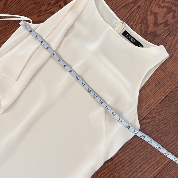Lauren Ralph Lauren cream elegant shift cocktail mini dress ruffled side size 10 - Picture 12 of 17